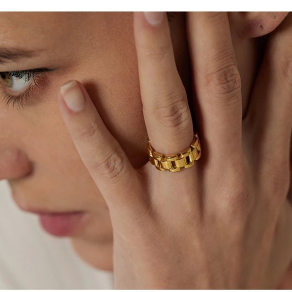 NEW 18K Gold Plated Link Chain Ring - Picture 5 of 10